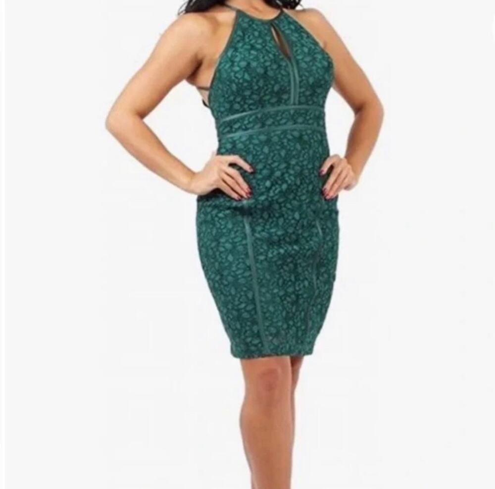 Xscape Green High Neck Lace Sleeveless Dress Size 10